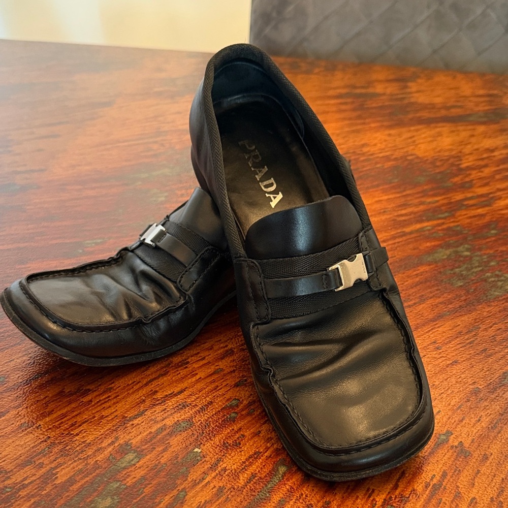 Prada Men's Black Leather Slip-On Loafers